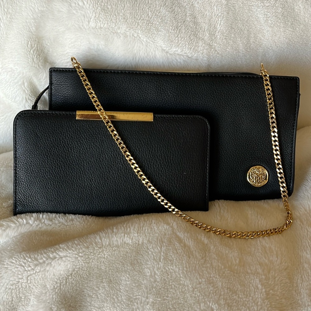 Vince Camuto Black Leather Tina Clutch Bag and Wallet